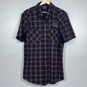 Harley-Davidson Shirt Mens M Black/Orange Plaid Performance Vented Short Sleeve